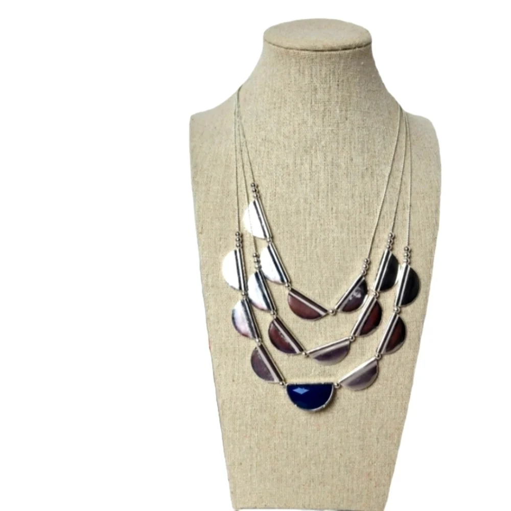 THE SAK SILVER COLOR 3 ROW NECKLACES‎ NEW RECYCLED METAL NWT SUMMER FALL…